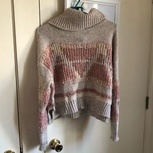 pink and cream cowl/turtle neck cropped sweater